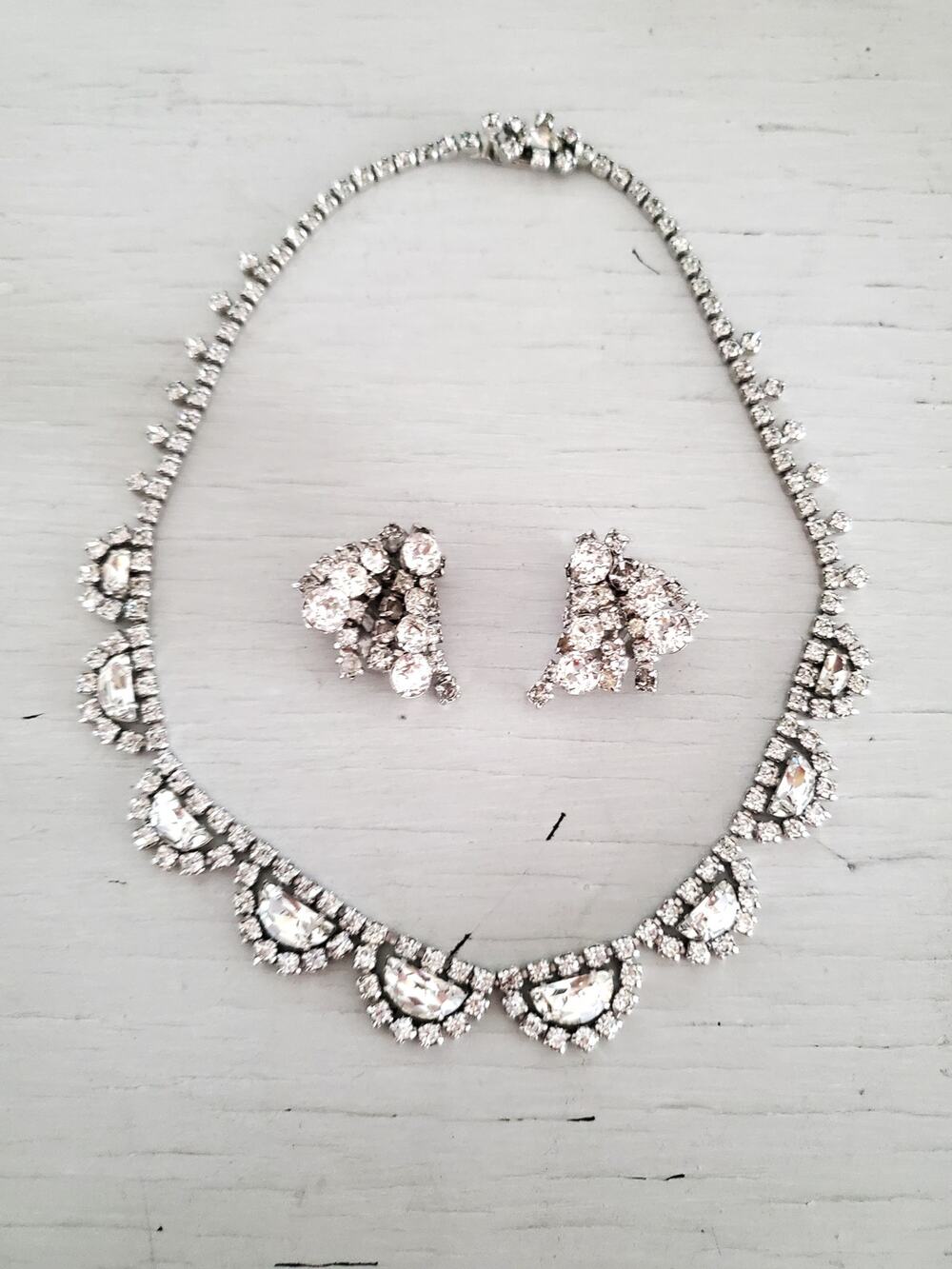 Vintage Mid-Century Kramer Designer Rhinestone Necklace and Earring Set